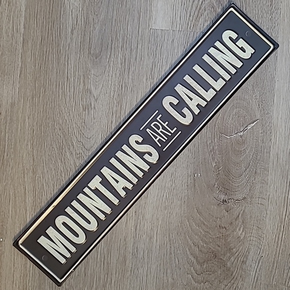 MOUNTAINS ARE CALLING Rustic Metal Decorative Sign - Picture 1 of 11